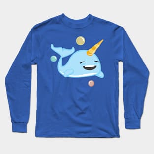 Cute Kawaii Narwhal Smiling Under the Sea Kids Design Long Sleeve T-Shirt